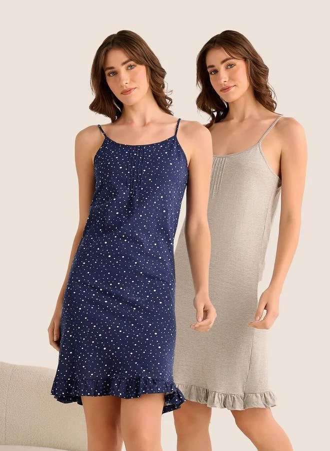 سبلاش فيڤ Set of 2 - Midi Slip Dress Strappy Ruffled Hem Cotton